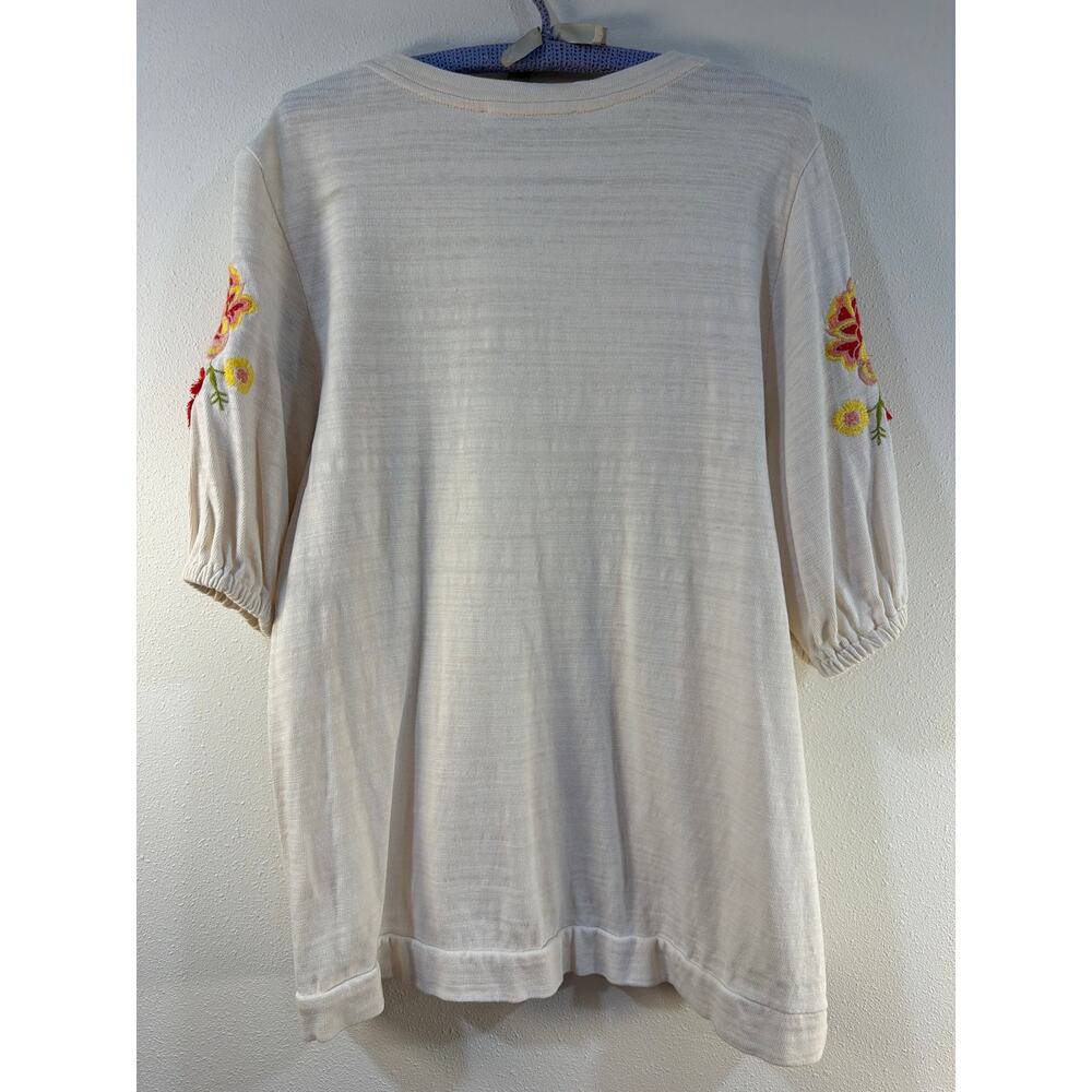 LOFT Women’s Cream Knit Top Floral Embroidered Sleeves Size large - Picture 6 of 11